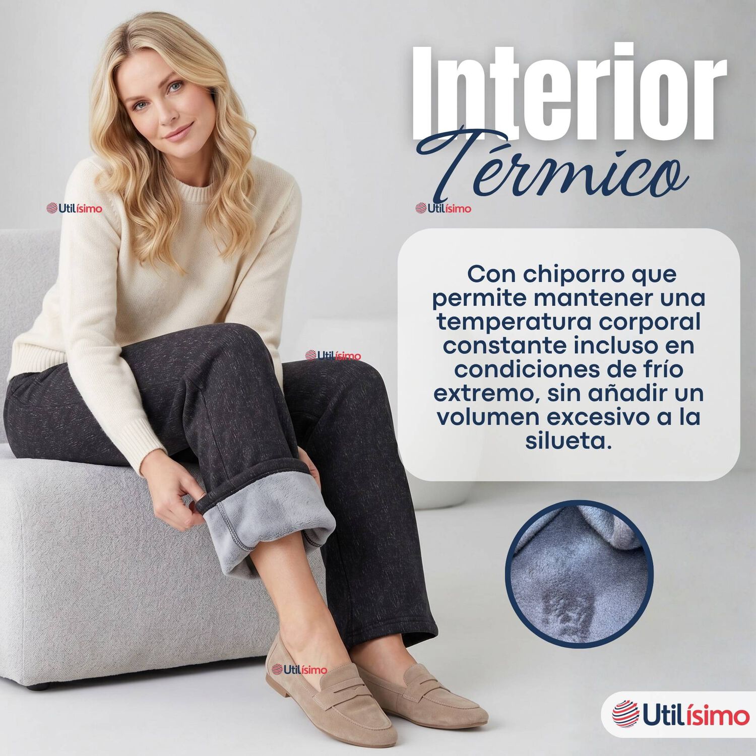 Pantal&oacute;n Polar Con Chiporro Palazzo Mujer Elasticada T&eacute;rmica Negro Jeans image number 5.0