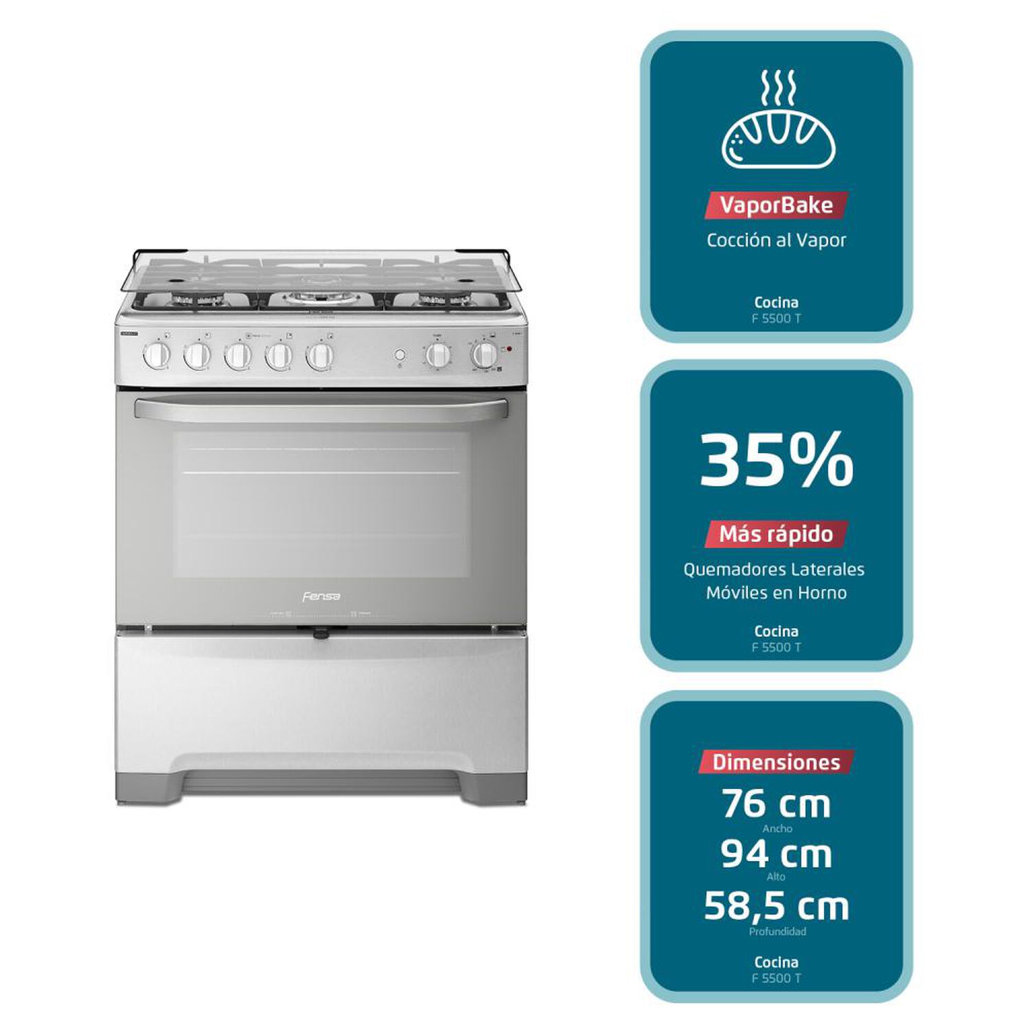 Cocina A Gas Fensa F 5500 T / 5 Quemadores image number 7.0