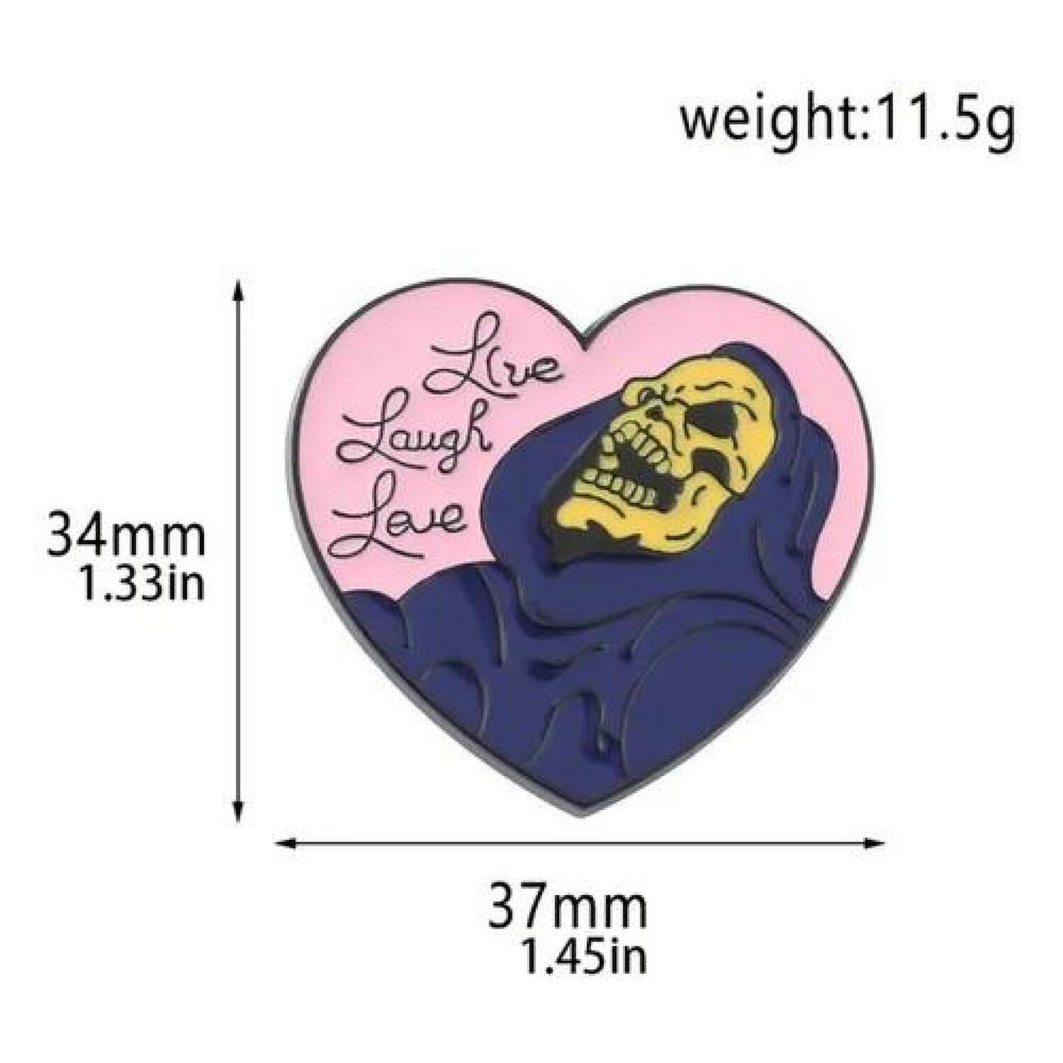Pin Broche Divertido Skeletor Coraz&oacute;n Vive, R&iacute;e, Ama image number 1.0