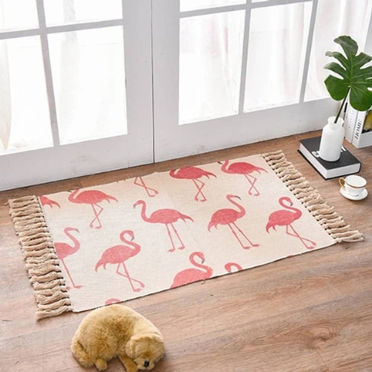 Alfombra Minimalista Estampada Boho Tejida A Mano Con Borlas image number 1.0