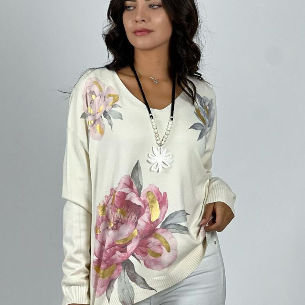 Sweater Spandex Flores Peonias Estampadas image number 6.0