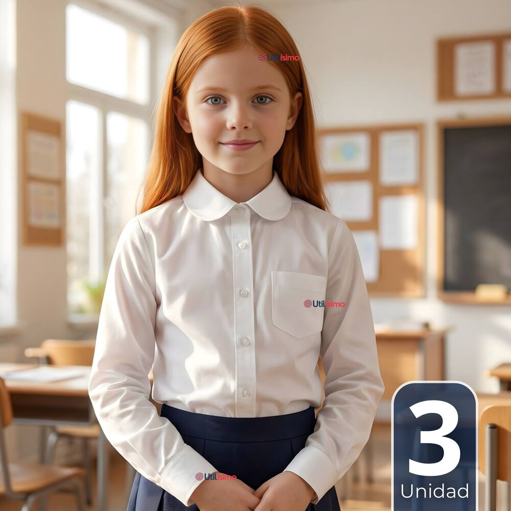 Pack 3 Blusas Escolar Camisa Blanca Manga Larga Colegio Para Ni&ntilde;as image number 0.0