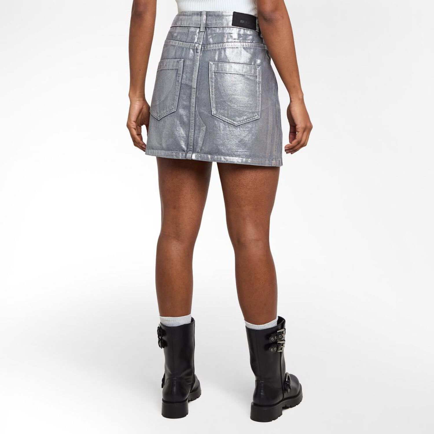 Falda Denim Metalizada Tiro Medio Skinny Mujer Rolly Go image number 3.0