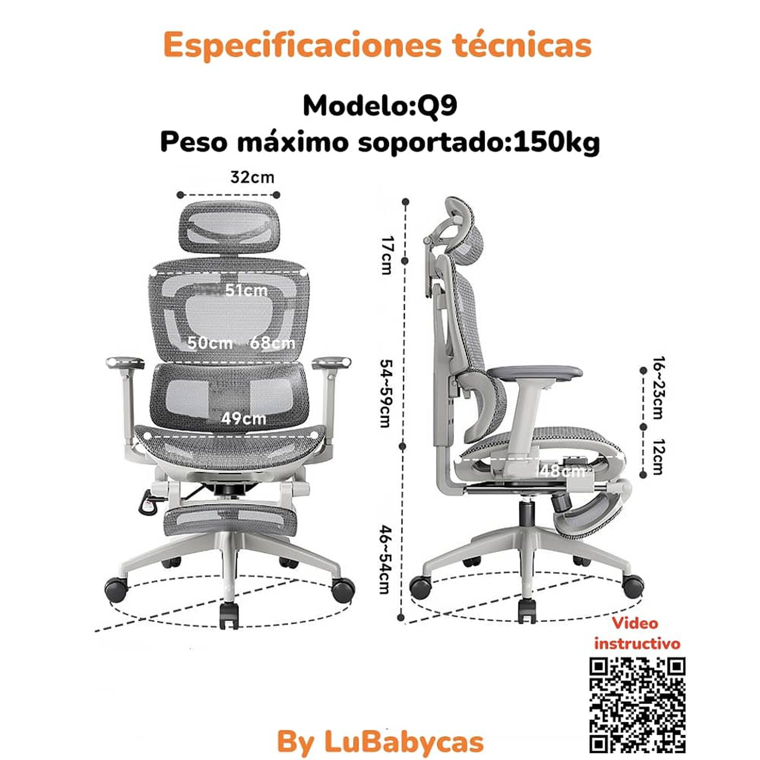 Silla De Escritorio Reclinable Reposapies Q9 By Lubabycas image number 3.0
