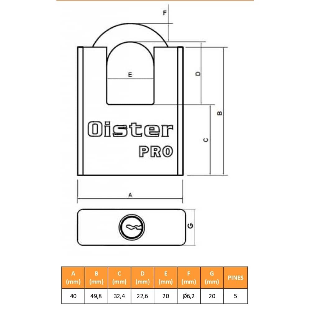 Candado Oister Pro Con Hombros 40mm image number 2.0