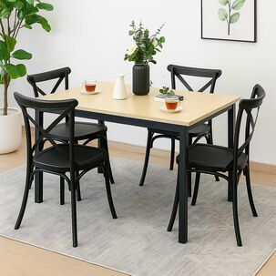 Juego De Comedor New York + 4 Sillas Crossback Retro Negras