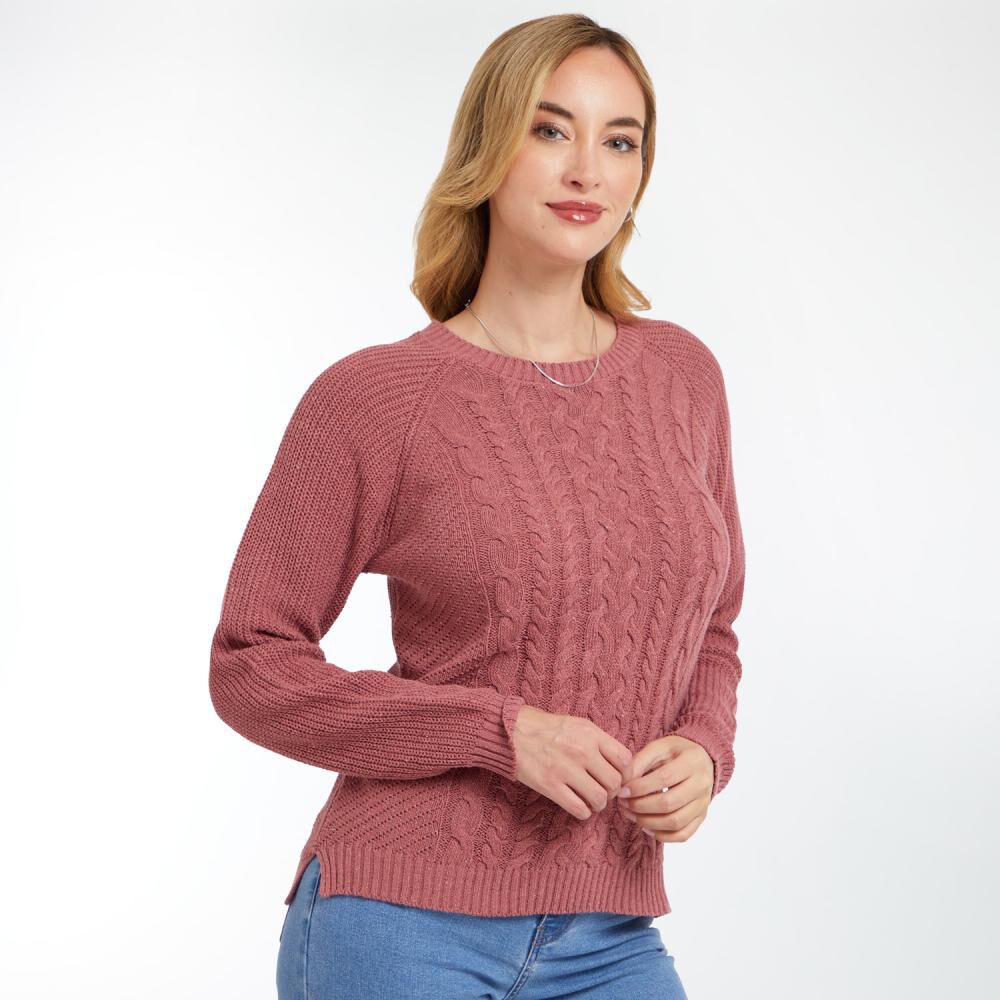 Sweater Liso Trenzado Regular Cuello Redondo Mujer Geeps image number 2.0