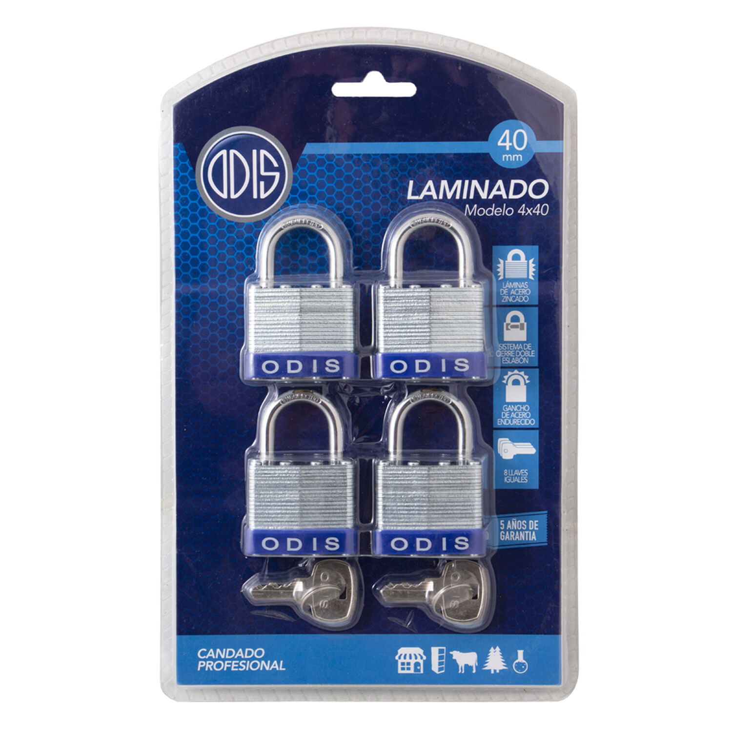 Pack 4 Candados Laminado Odis 40mm - Llaves Iguales image number 5.0
