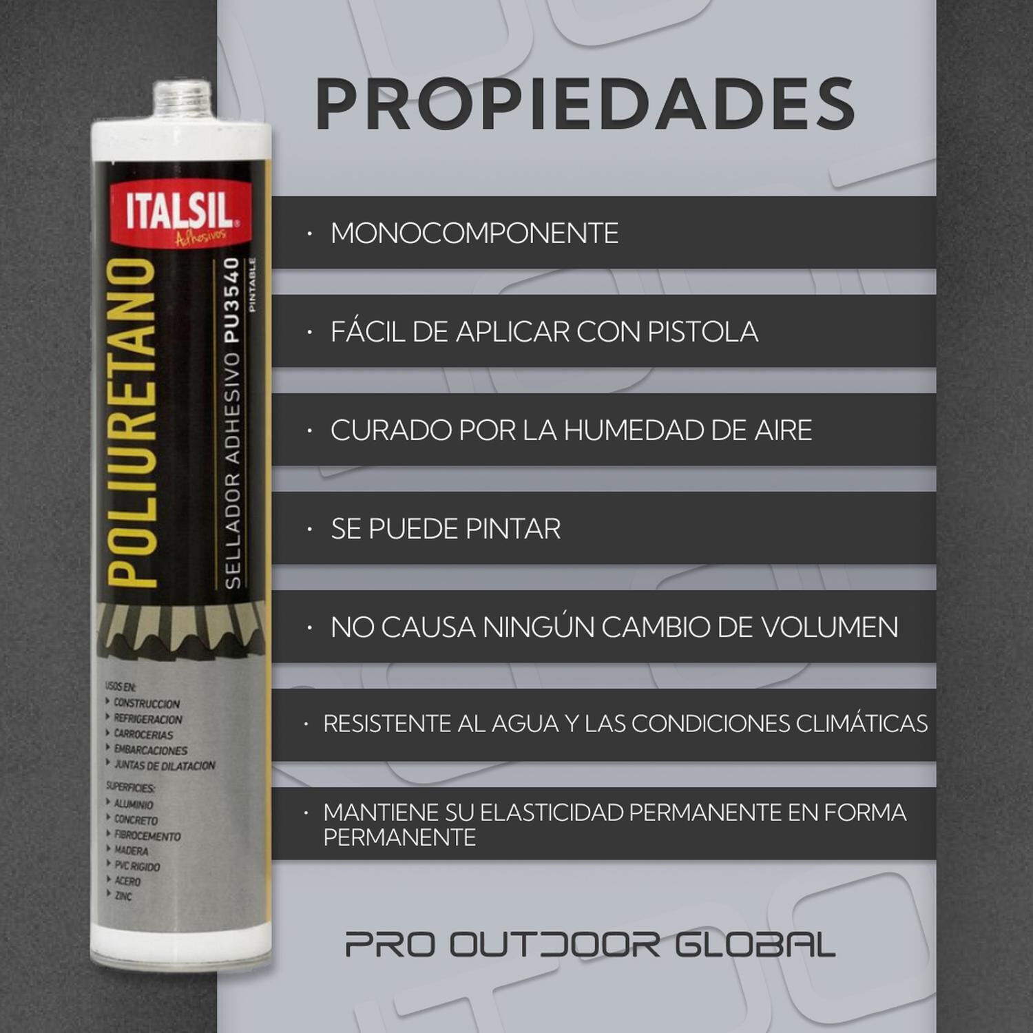 Caja 24 Unidades Sellador Y Adhesivo Poliuretano Pu 3540 300ml Pintable image number 2.0