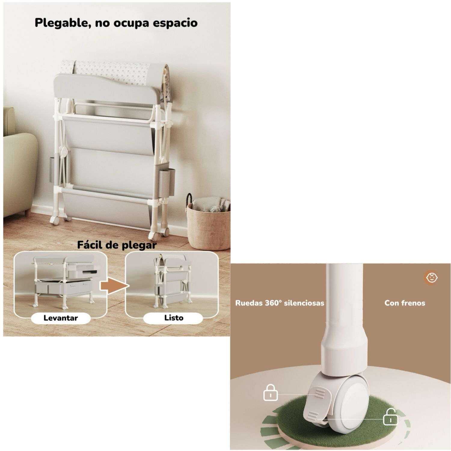Mudador De Pa&ntilde;ales Plegable Gris Accesorios Bless Lubabycas image number 6.0