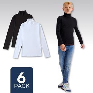 Pack 6 Camisetas Polera Polar Manga Larga Ni&ntilde;o Primera Capa Blanco Negro