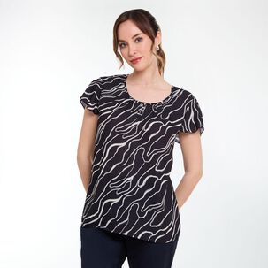 Blusa Full Print Sin Mangas Con Vuelos Cuello Redondo Mujer Lesage