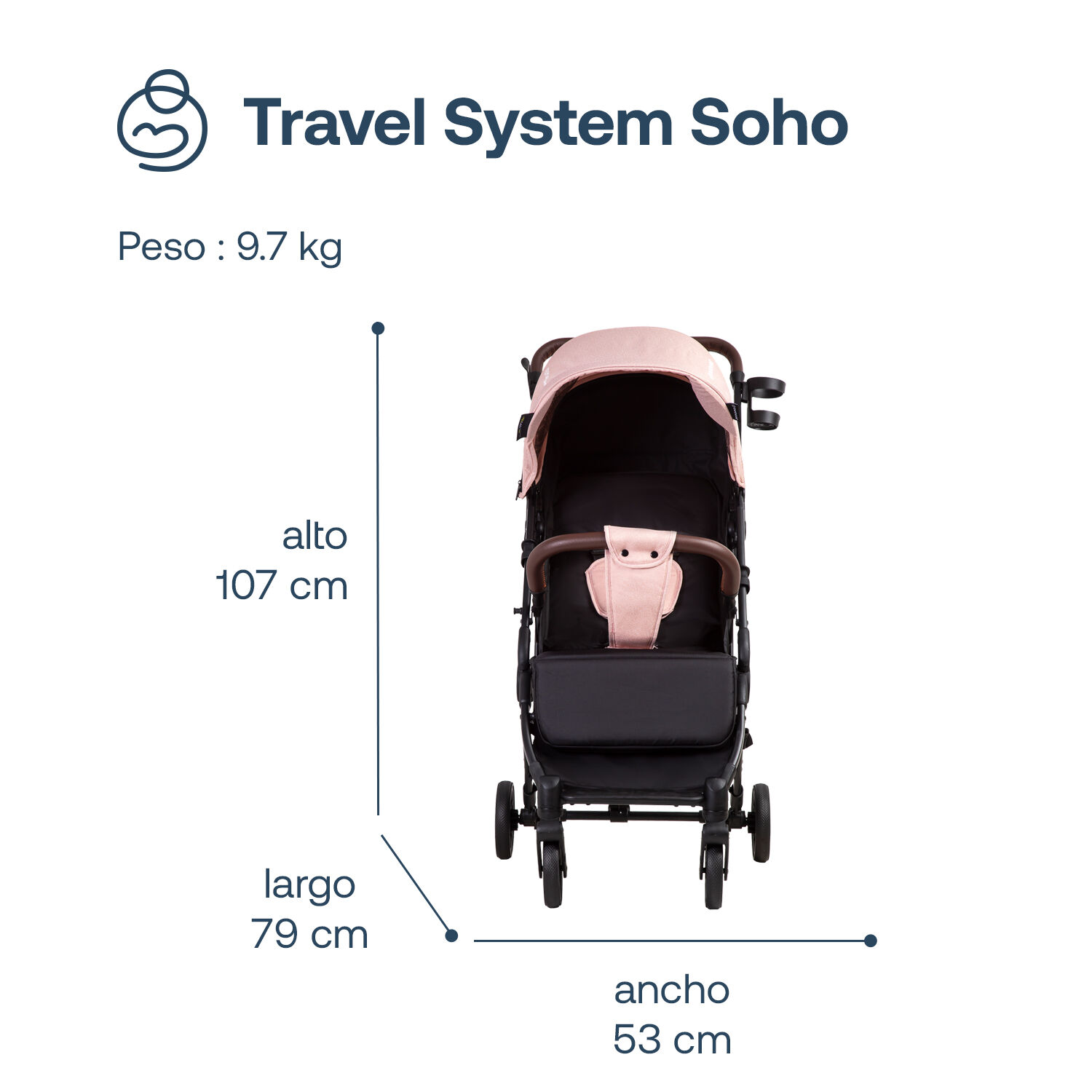 Coche Maleta Compacto Travel System Soho Rosa Bebesit image number 8.0