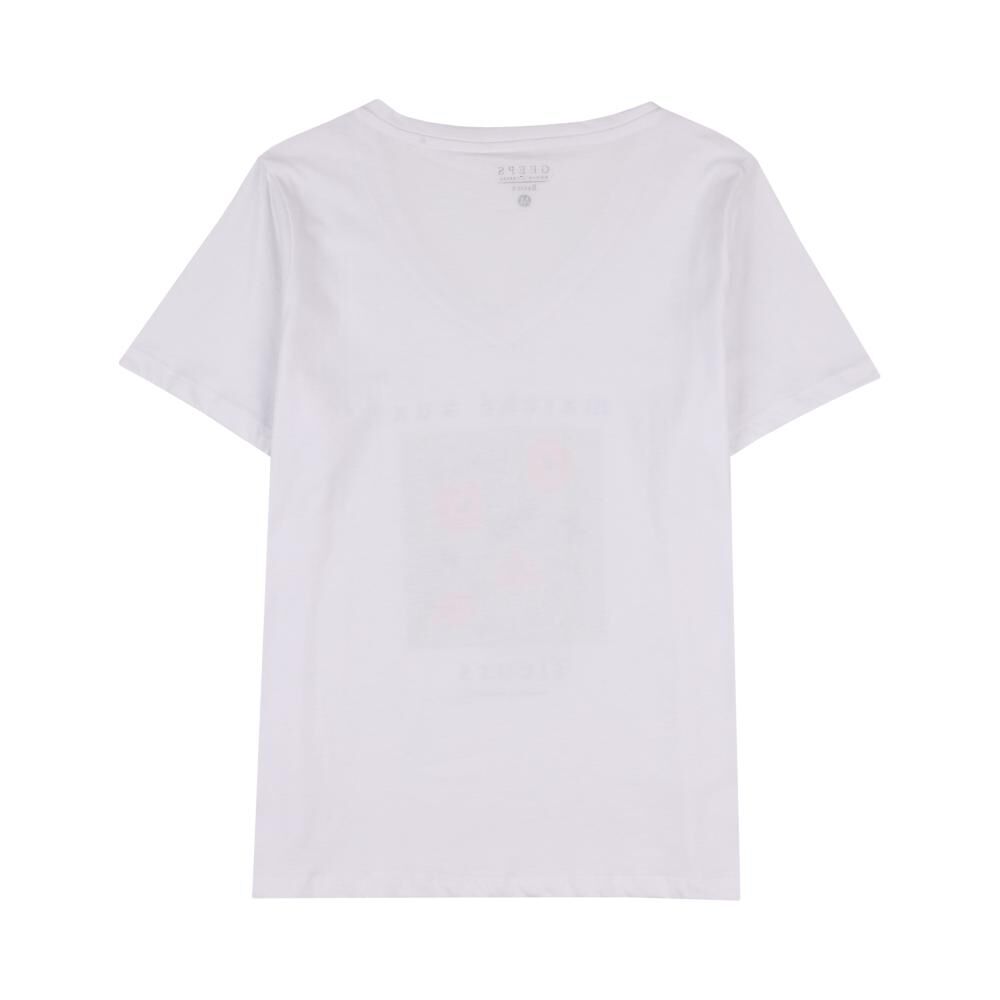 Polera Estampado Delantero Y Aplicación Perlas Manga Corta Cuello V Mujer Geeps image number 1.0
