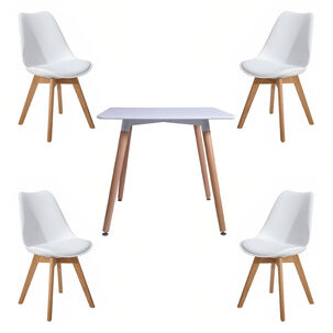 Comedor Mesa Cuadrada Blanca + 4 Sillas Tulip Acolchadas Blancas