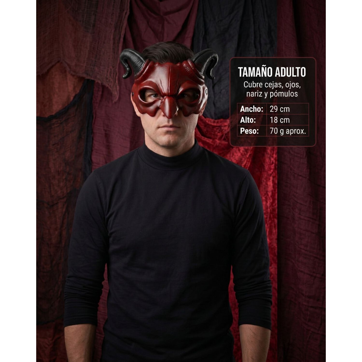 M&aacute;scara Diablo Adulto Lucifer Halloween Cuernos image number 2.0