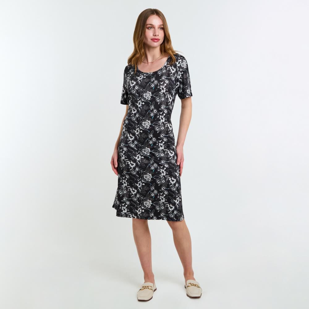 Vestido Full Print Amarra En Cintura Manga Corta Cuello Redondo Mujer Lesage image number 0.0