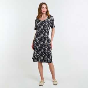 Vestido Full Print Amarra En Cintura Manga Corta Cuello Redondo Mujer Lesage