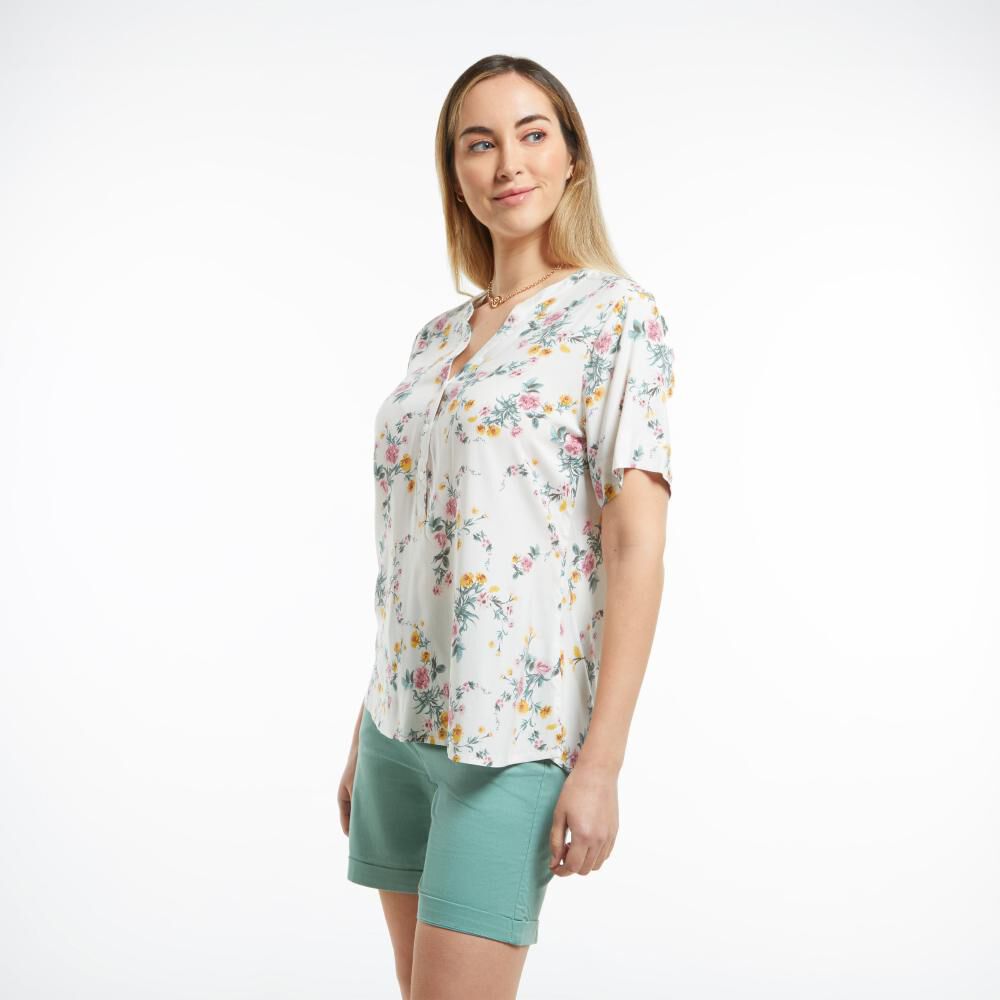 Blusa Full Print Flores Manga Corta Cuello Mao Mujer Geeps image number 2.0
