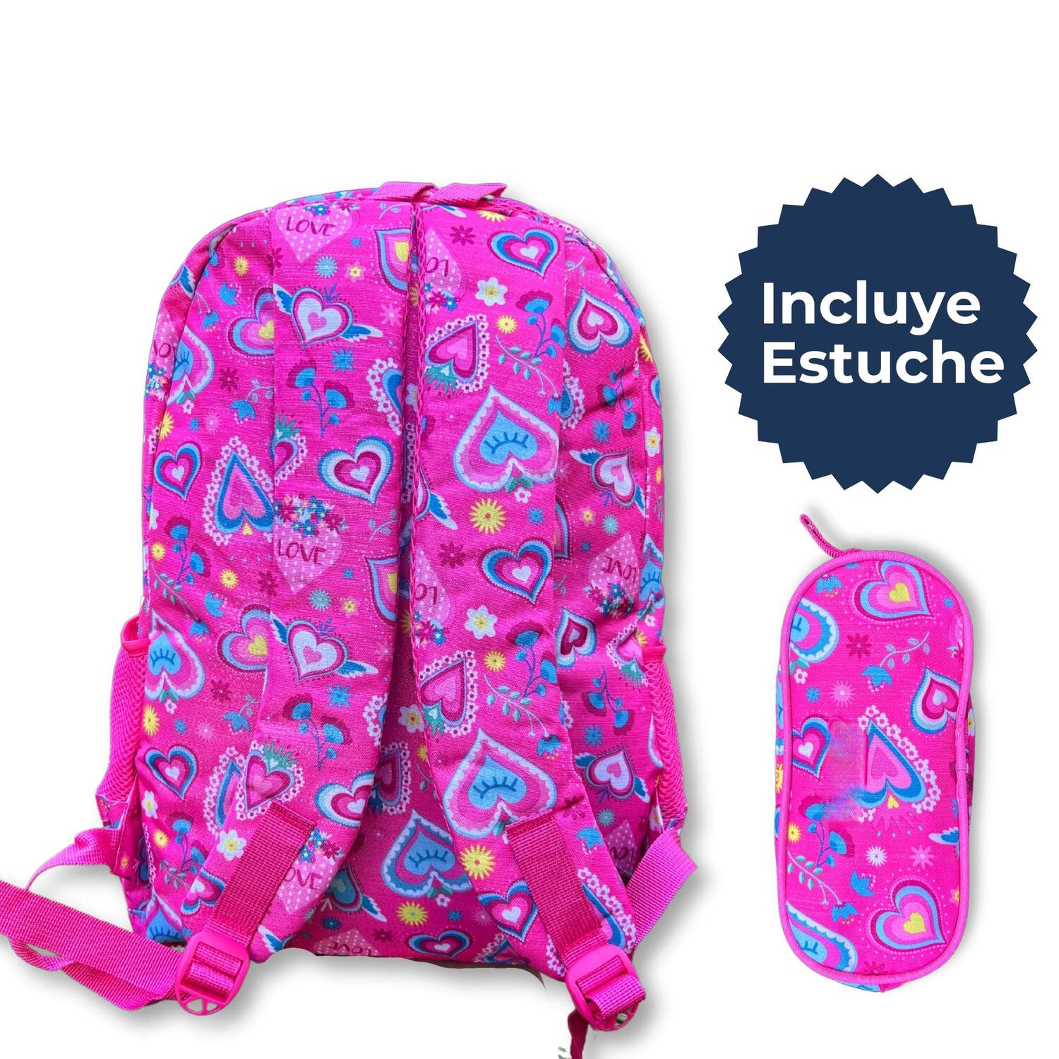Mochila Escolar Con Estuche 43cm Dise&ntilde;o Estampado Surtido Pink image number 1.0