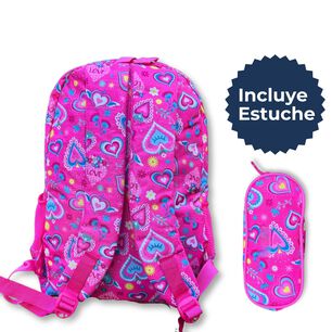 Mochila Escolar Con Estuche 43cm Dise&ntilde;o Estampado Surtido Pink