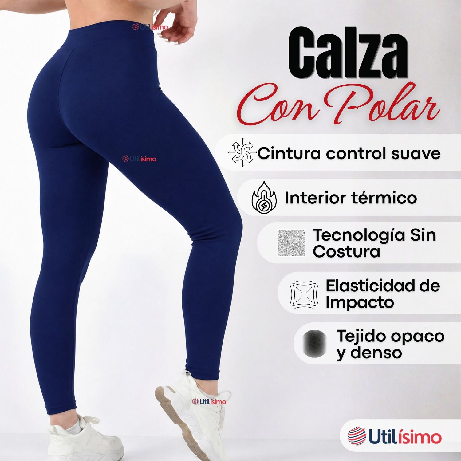 Calza Panty Lola Polar T&eacute;rmica Sin Costura Tiro Alto Elasticada Azul Marino image number 2.0