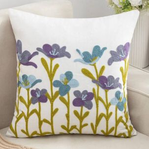 Funda Cojin Bordada 45x45 Cm Lila Celeste