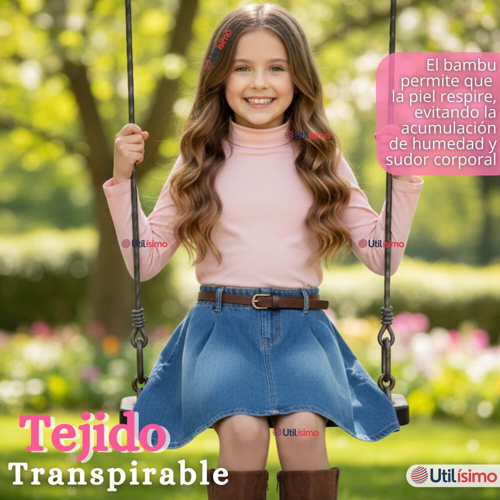 Polera Camiseta Bamb&uacute; Cuello Beatle Primera Capa Rosado Claro Manga Larga Ni&ntilde;a image number 6.0