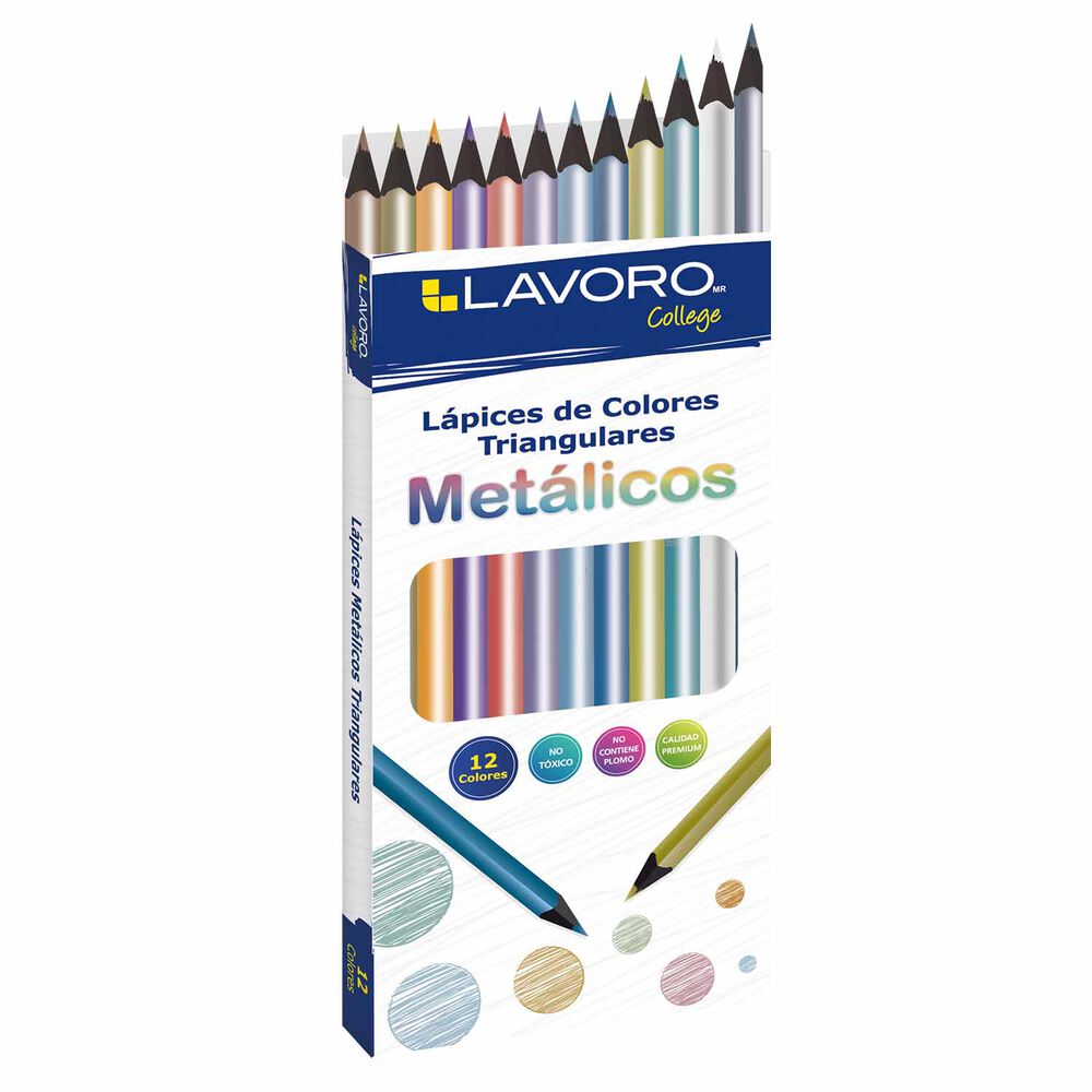 Lapices De Colores 12 Largo Triangular Colores Metalicos image number 0.0