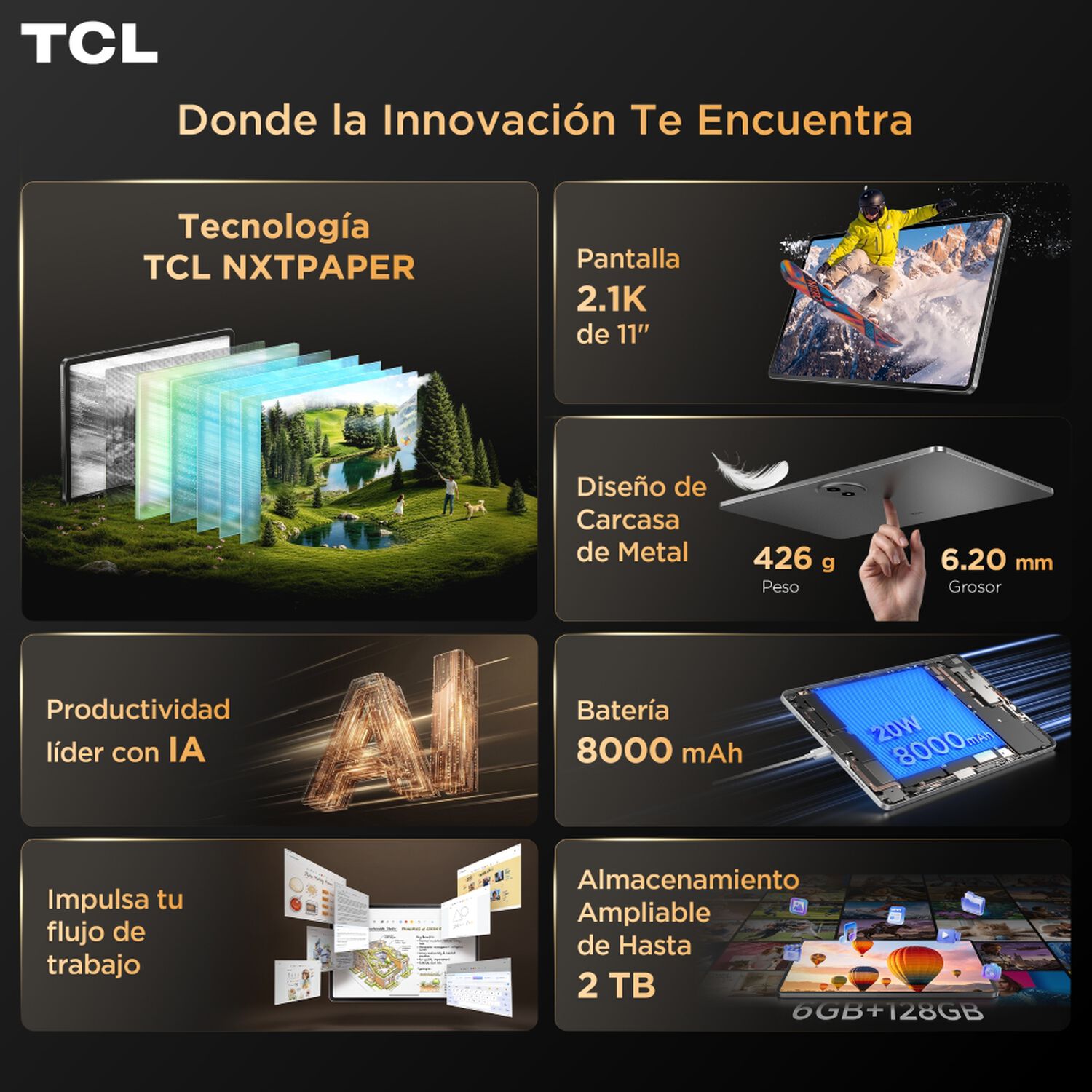 Tablet 11" TCL Tab A1 Nxtpaper / 6 GB RAM / 128 GB / Gris + L&aacute;piz T Pen + Funda image number 3.0