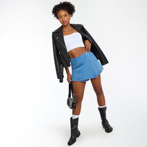 Short Con Falda Denim Tiro Medo Skinny Mujer Rolly Go