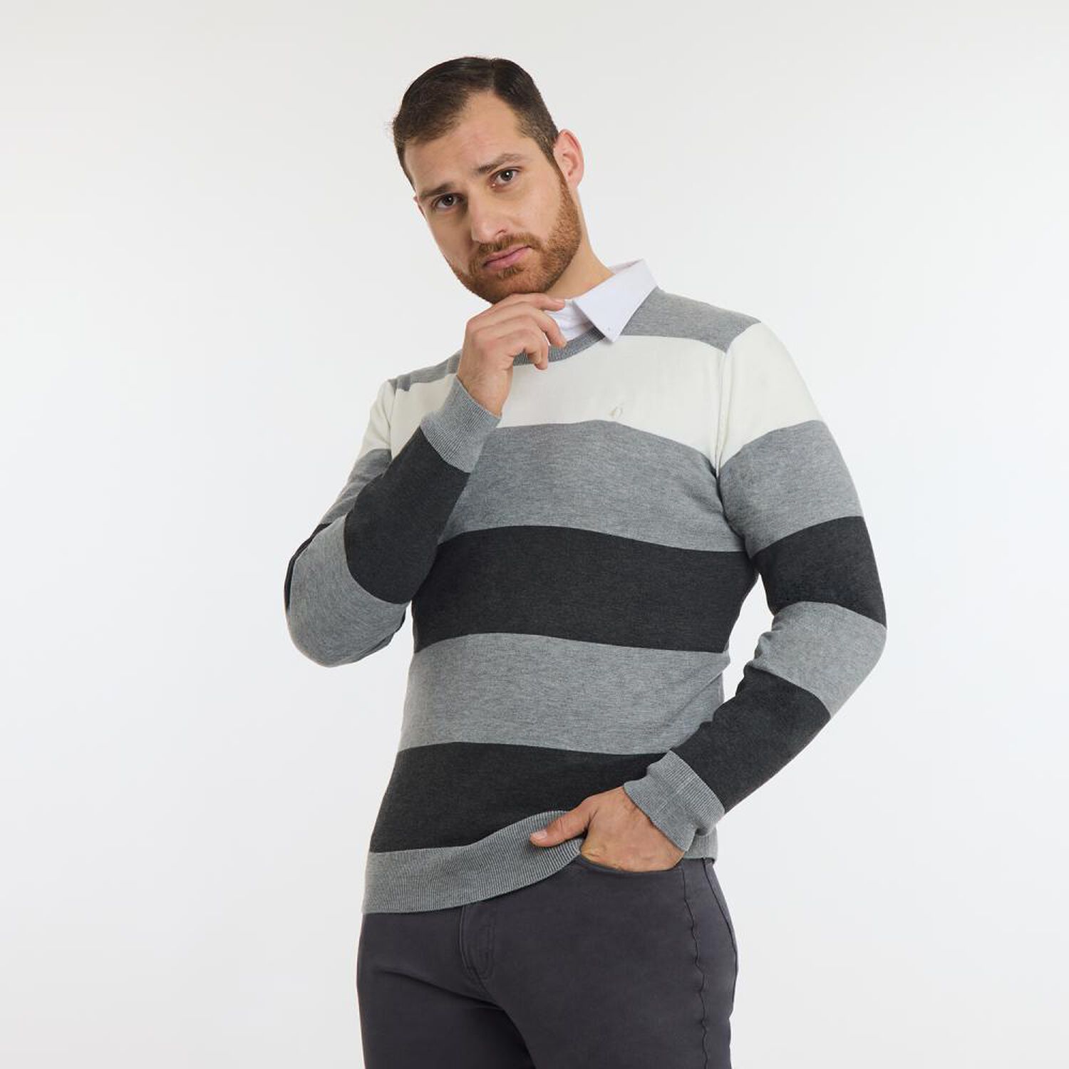 Sweater Rayas Regular Manga Larga Cuello Redondo Hombre Herald image number 2.0