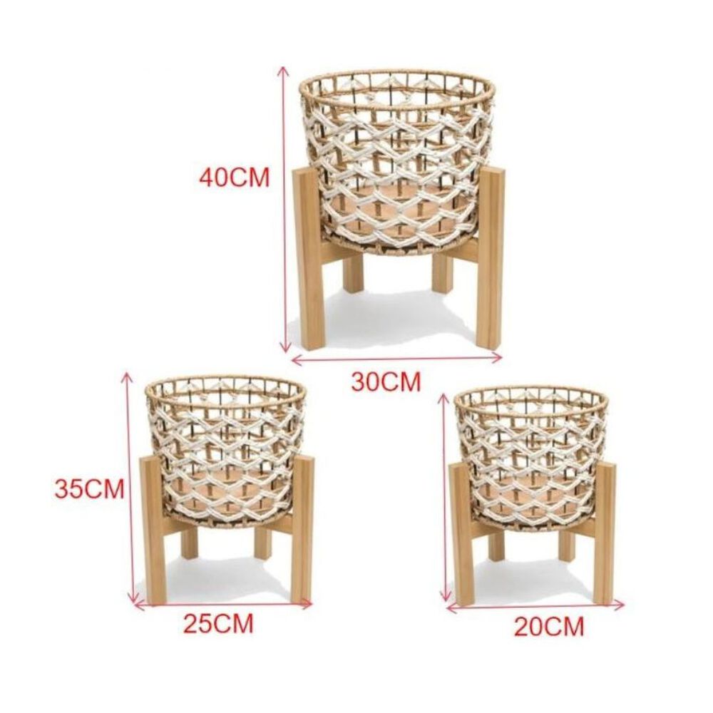 Set 3 Maceteros Artesanales Con Base De Madera Natural image number 2.0