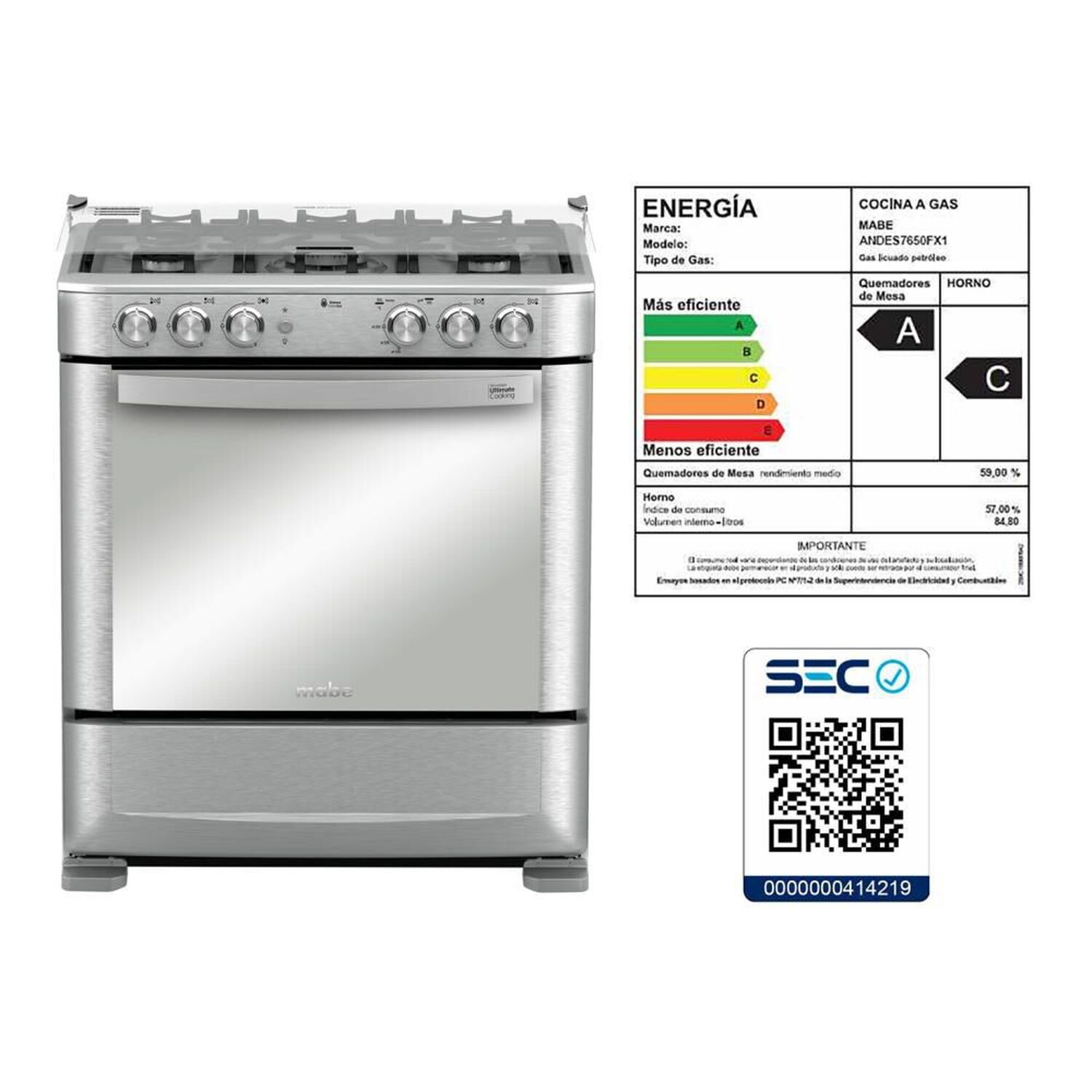 Cocina A Gas Mabe 5 Quemadores Con Grill Andes7650fx1 image number 5.0