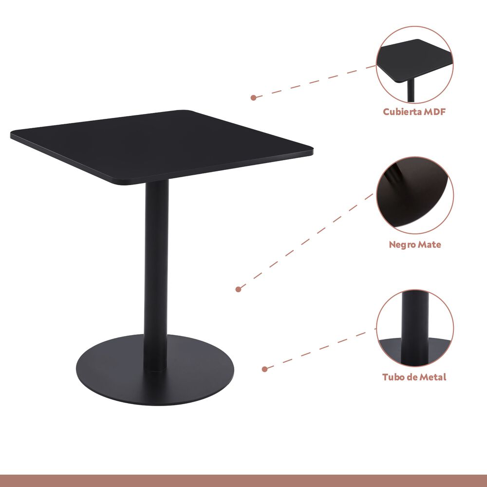 Mesa Restaurant 70x70 Tubo Metal Cubierta Mdf + 4 Sillas Restaurante - Negra image number 2.0