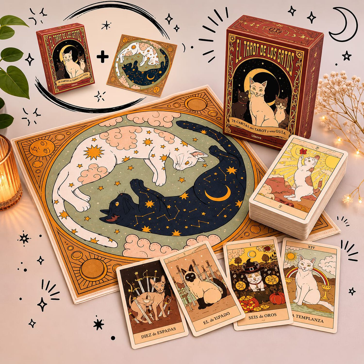 Pack Tarot De Gatos En Espa&ntilde;ol Y Mantel De Gatos 48x48 Cm image number 4.0