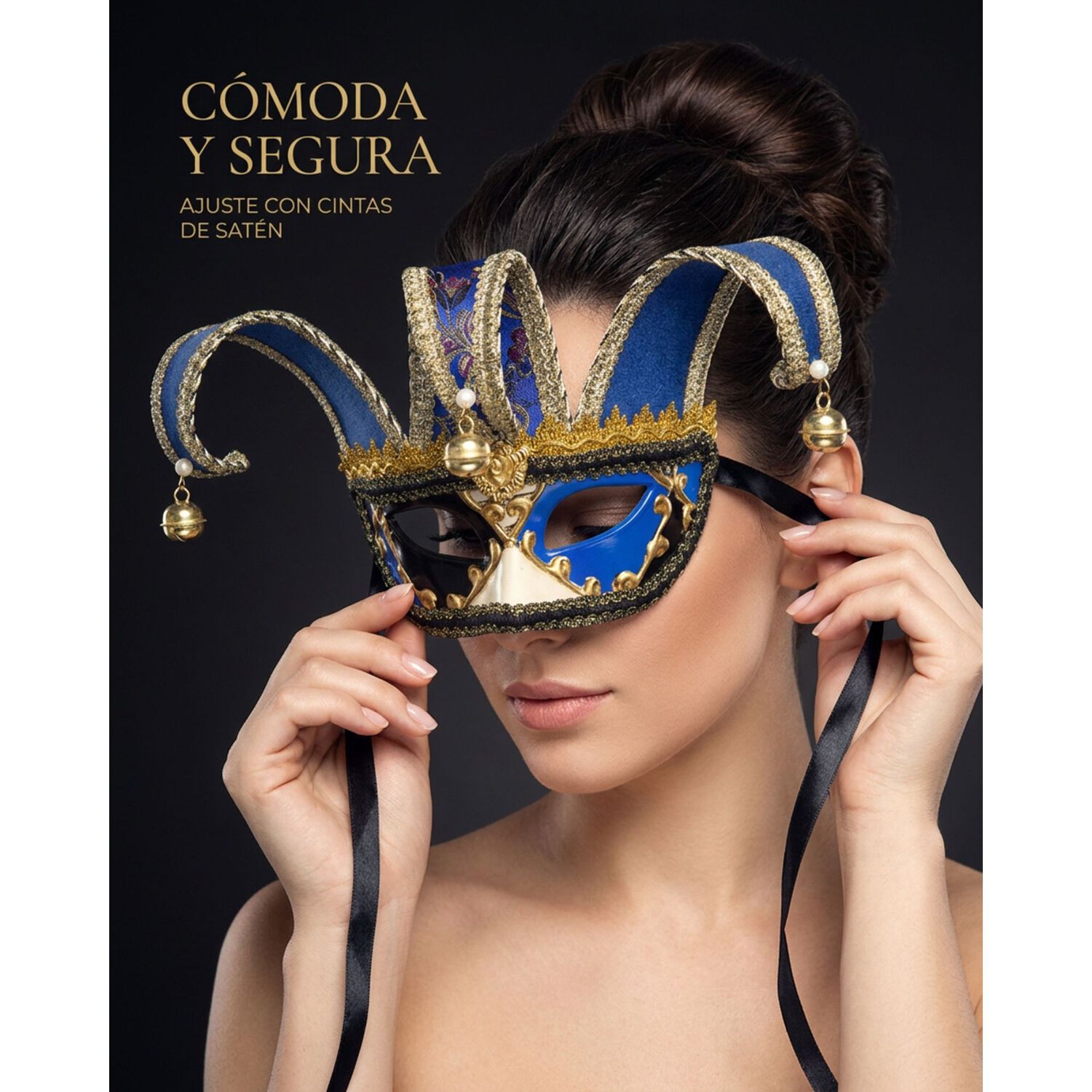M&aacute;scara Buf&oacute;n Unisex Con Cascabeles Para Fiesta Veneciana image number 12.0