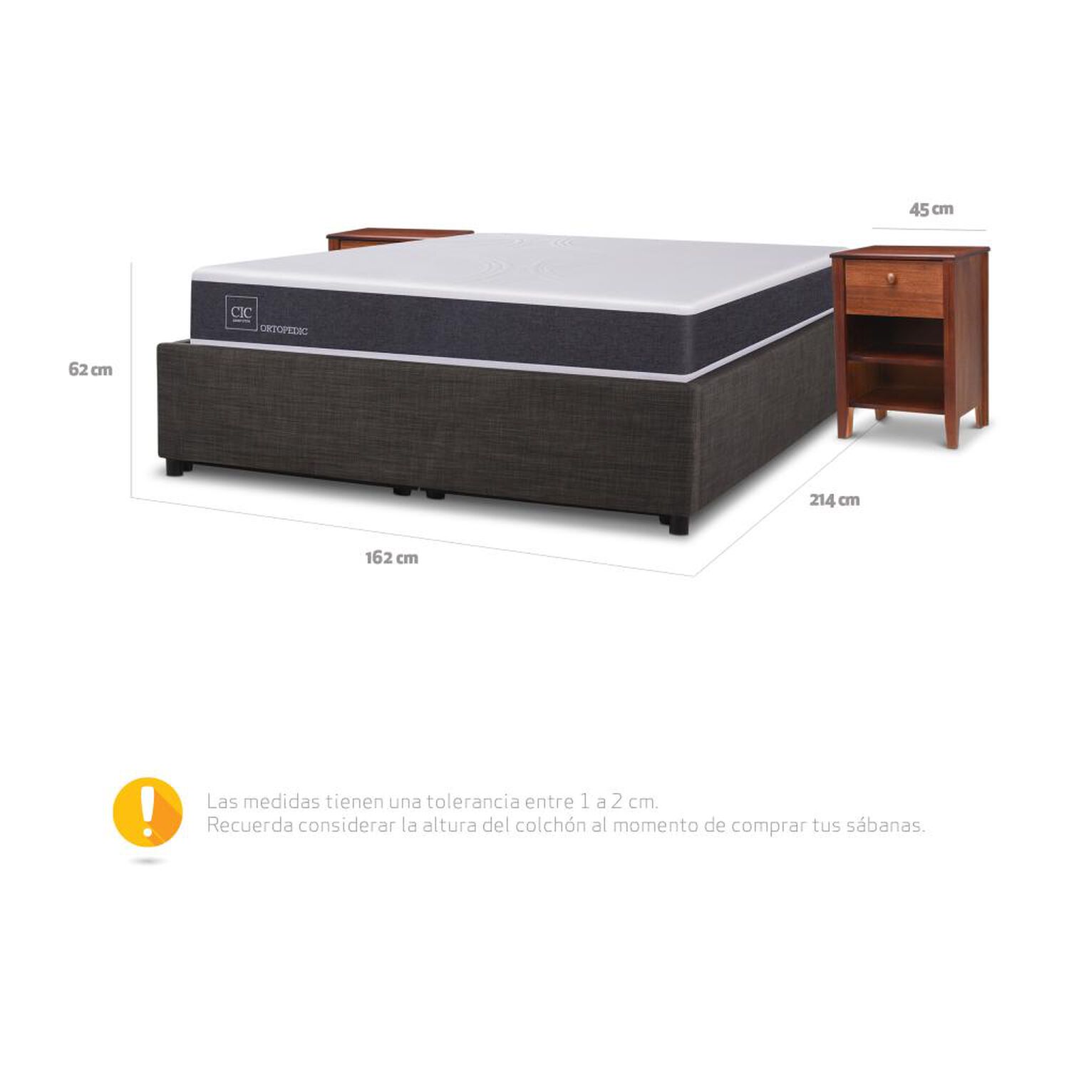 Cama Ba&uacute;l Cic New Ortopedic / 2 Plazas / Base Normal + Velador image number 5.0