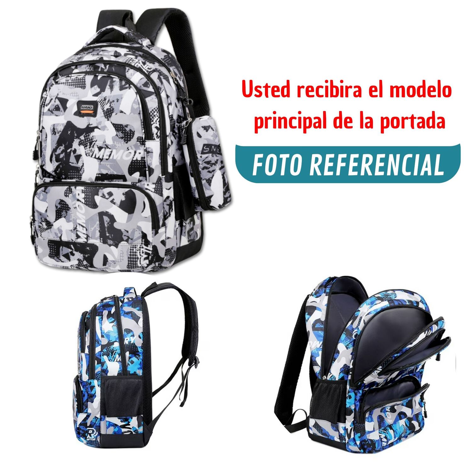 Mochila Escolar Juvenil Y Universitario 45cm Diseño Camuflaje Gray Unisex image number 3.0