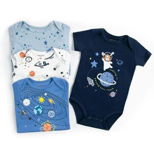 Pack 4 Bodys Ni&ntilde;o Manga Corta Tedmimak 100% Algod&oacute;n Galaxia Azul