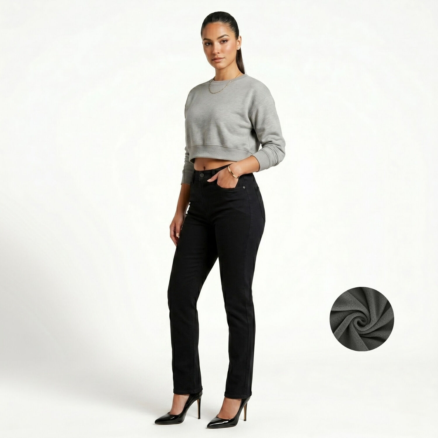 Jeans Pantalon Recto Forro Polar Mujer image number 1.0