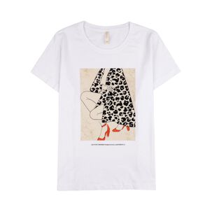 Polera Lisa Con Estampado Frontal Manga Corta Cuello Redondo Mujer Geeps