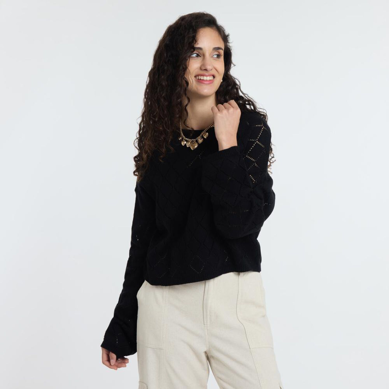Sweater Crop Manga Larga Cuello Redondo Mujer Freedom image number 0.0