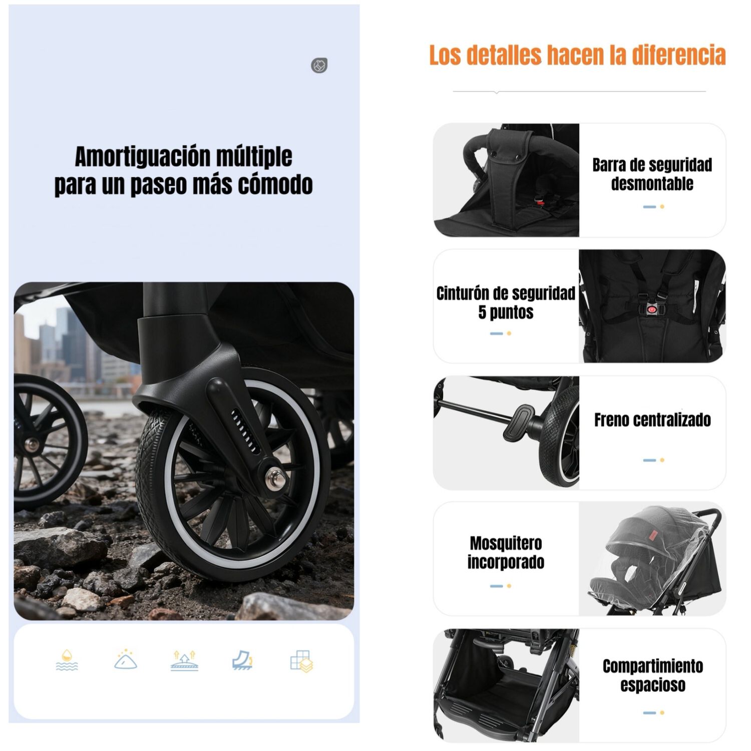 Coche Paseo Reversible Con Mosquitero Focus Gris Lubabycas image number 3.0