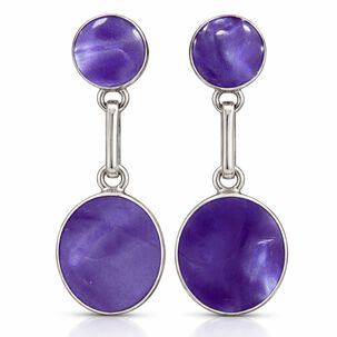 Aros Amatista Circular Plata 950 Atornillados Colgantes Mujer Elegantes Piedra Violeta