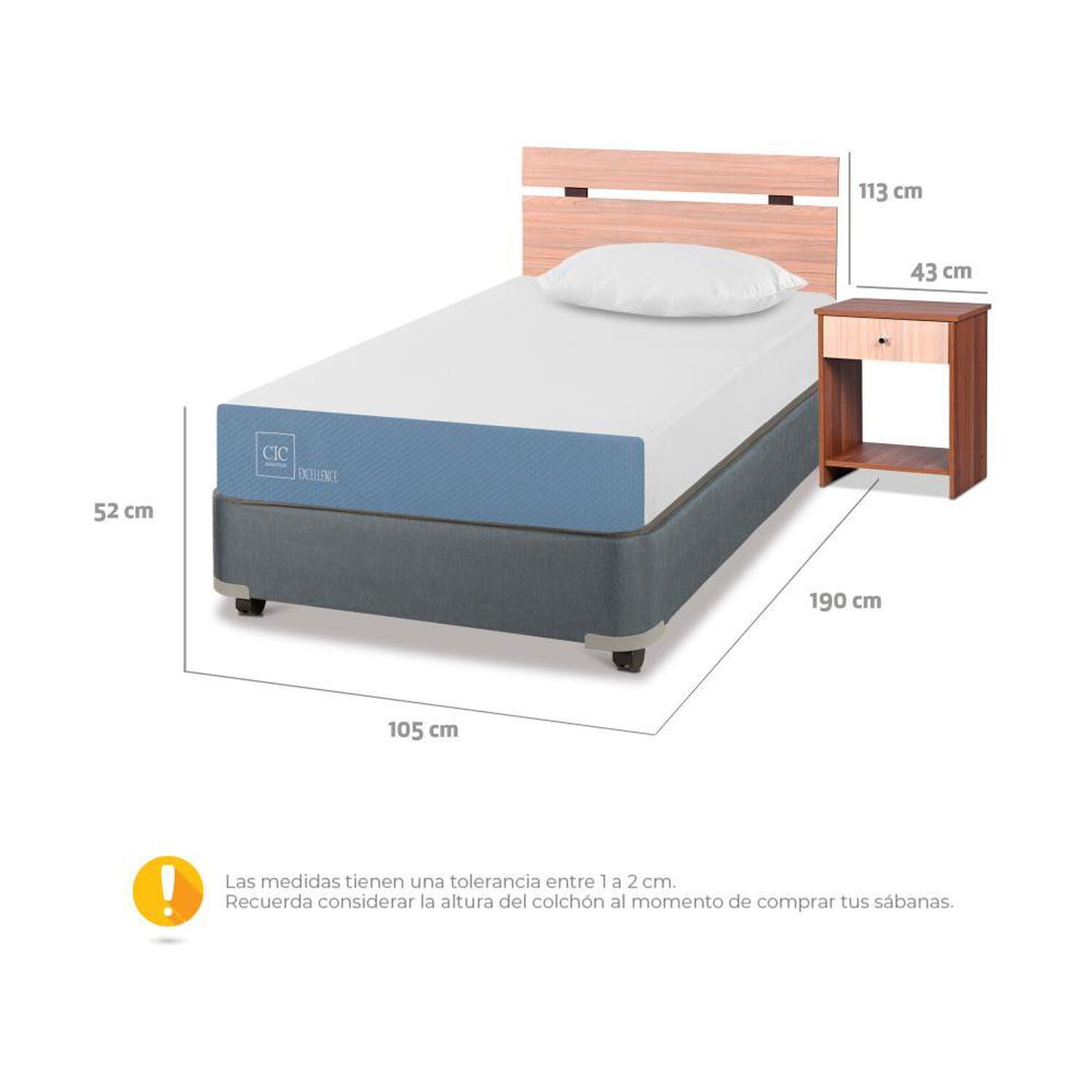 Cama Americana Cic Excellence / 1.5 Plazas / Base Normal + Set de Maderas image number 2.0