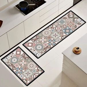 Set De 02 Alfombra De Cocina Impermeable De Cuero Nappa Md06