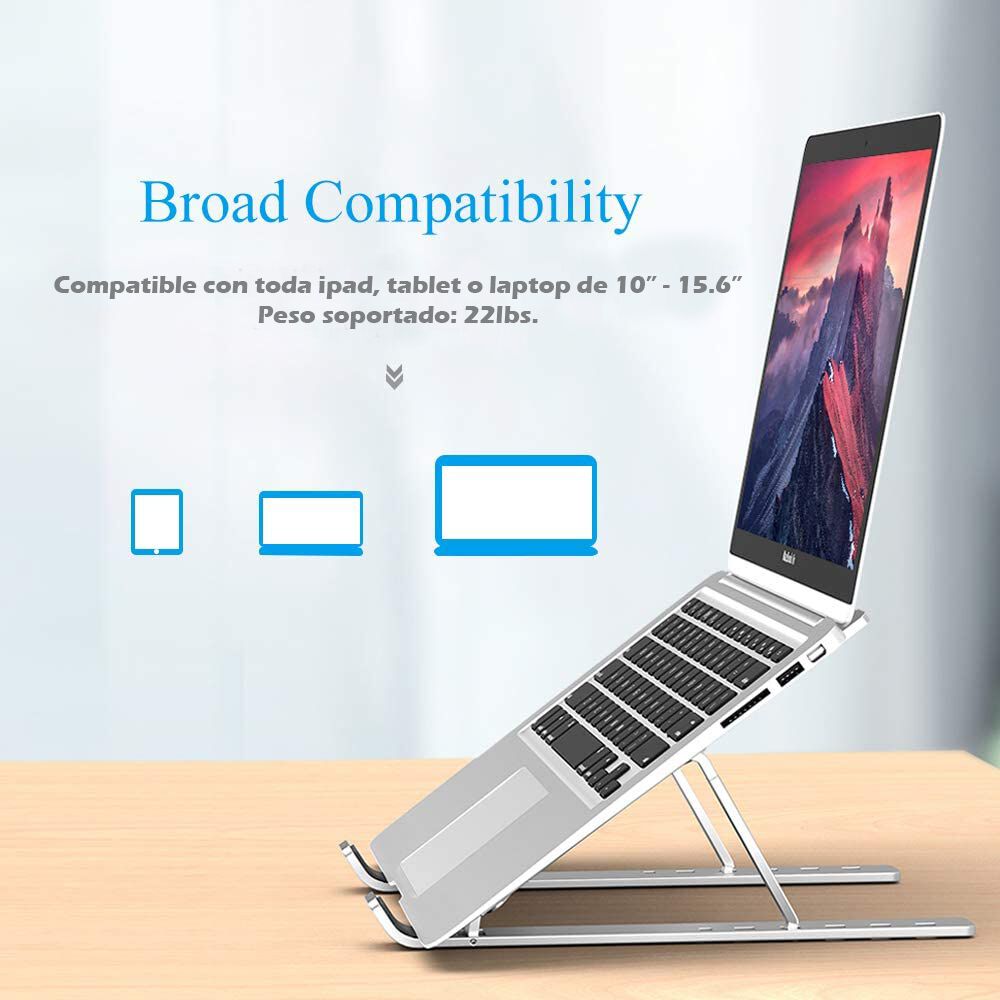 Soporte Omoton Aluminio Reclinable Para Macbook Air, Macbook Pro, Hp, Dell Hasta 15.6" Plateado image number 2.0