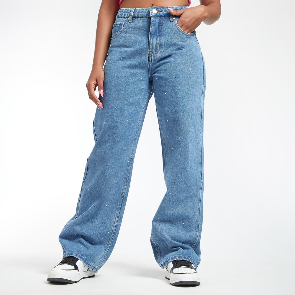 Jeans Moda Con Brillos Tiro Alto Wide Leg Mujer Rolly Go image number 0.0