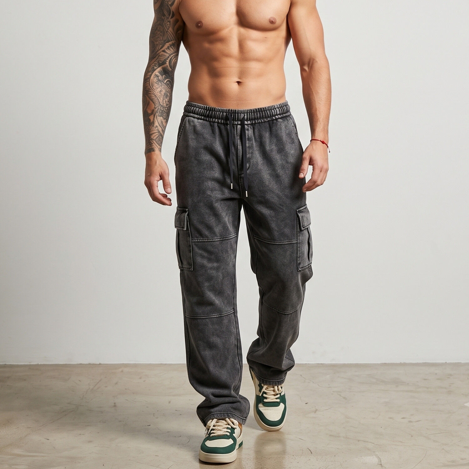 Pantal&oacute;n Buzo Ancho Cargo Hombre Acid Wash image number 0.0